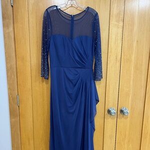 Alex Evenings A-Line Mesh Gown with Sweetheart Neckline and Beaded Sleeves